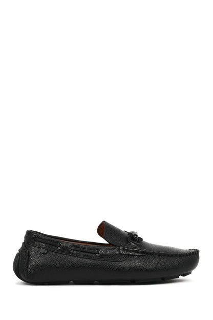 Erkek Siyah Tokalı Deri Casual Loafer