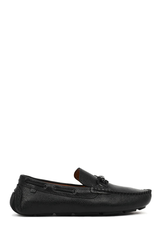 Erkek Siyah Tokalı Deri Casual Loafer