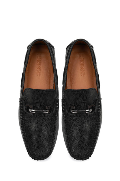 Erkek Siyah Tokalı Deri Casual Loafer