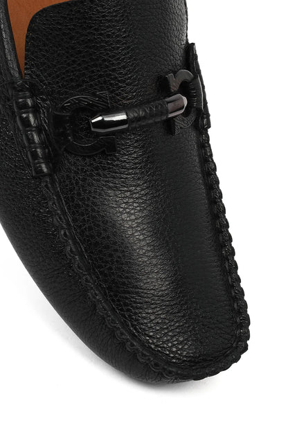 Erkek Siyah Tokalı Deri Casual Loafer