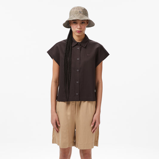 Kadın Regular Fit Kısa Kollu Düğmeli Yaka Kahverengi Gömlek