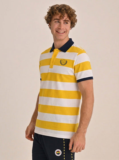 Fenerbahçe Sarı Beyaz Kolej Ringel Erkek Polo Tshirt