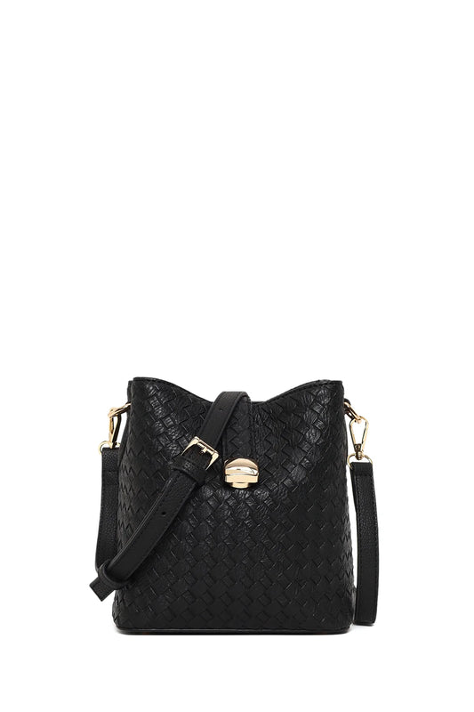 Kadın Siyah Uzun Askılı Baskılı Omuz Çantası