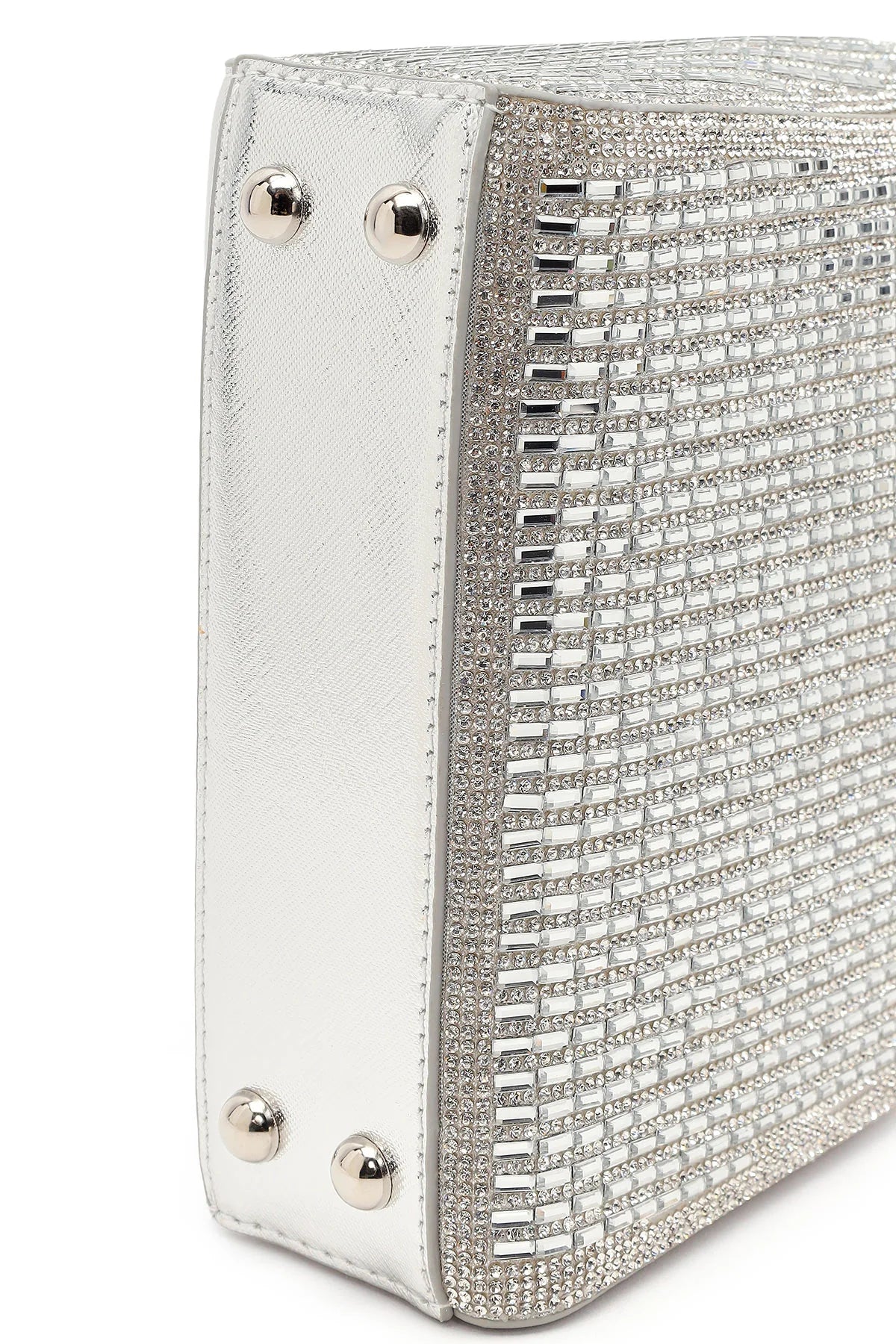 Kadın Gümüş Uzun Zincir Askılı Taşlı Mini Abiye Çanta