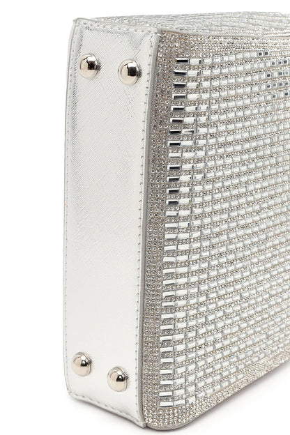 Kadın Gümüş Uzun Zincir Askılı Taşlı Mini Abiye Çanta