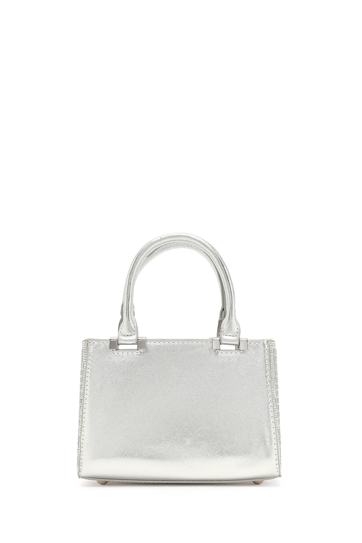 Kadın Gümüş Uzun Zincir Askılı Taşlı Mini Abiye Çanta