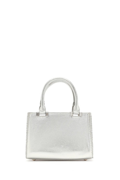 Kadın Gümüş Uzun Zincir Askılı Taşlı Mini Abiye Çanta