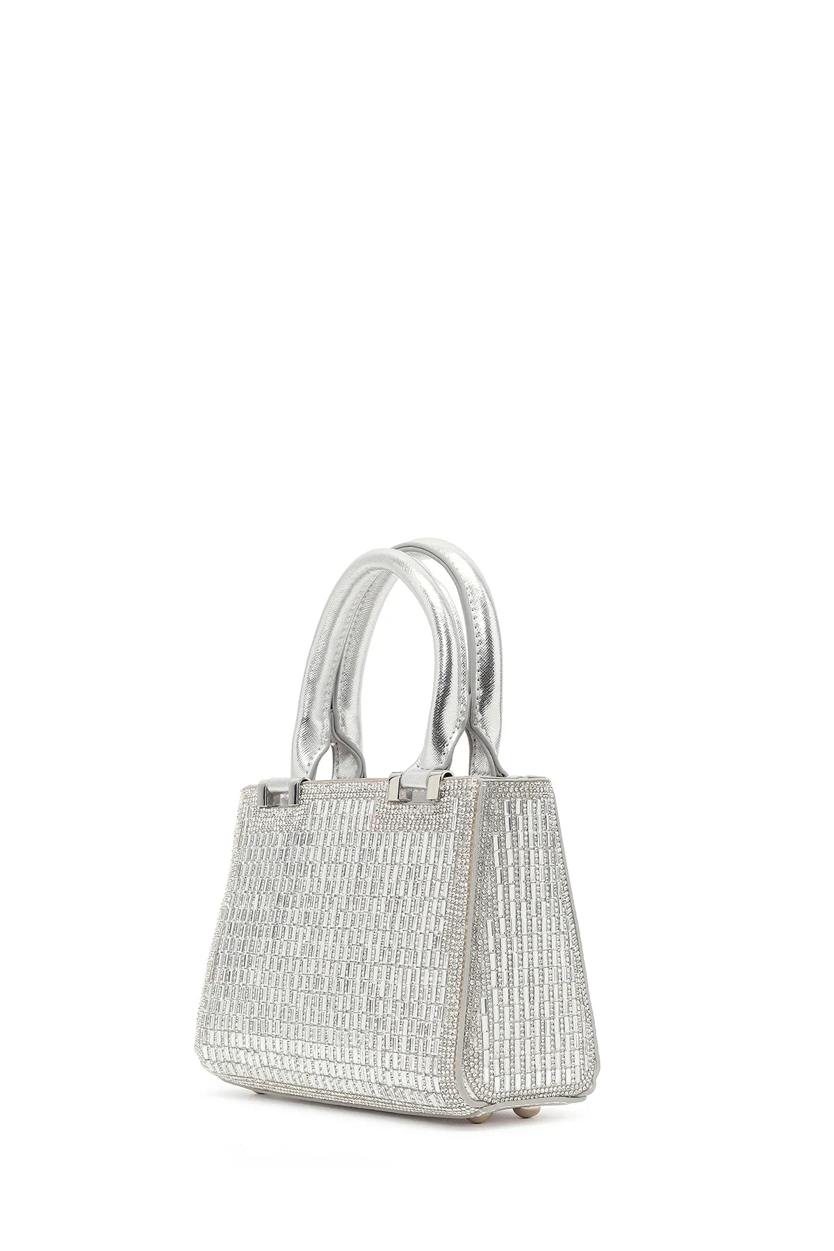 Kadın Gümüş Uzun Zincir Askılı Taşlı Mini Abiye Çanta