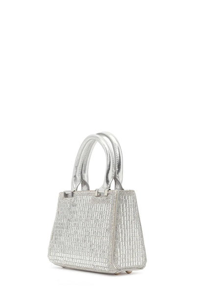 Kadın Gümüş Uzun Zincir Askılı Taşlı Mini Abiye Çanta