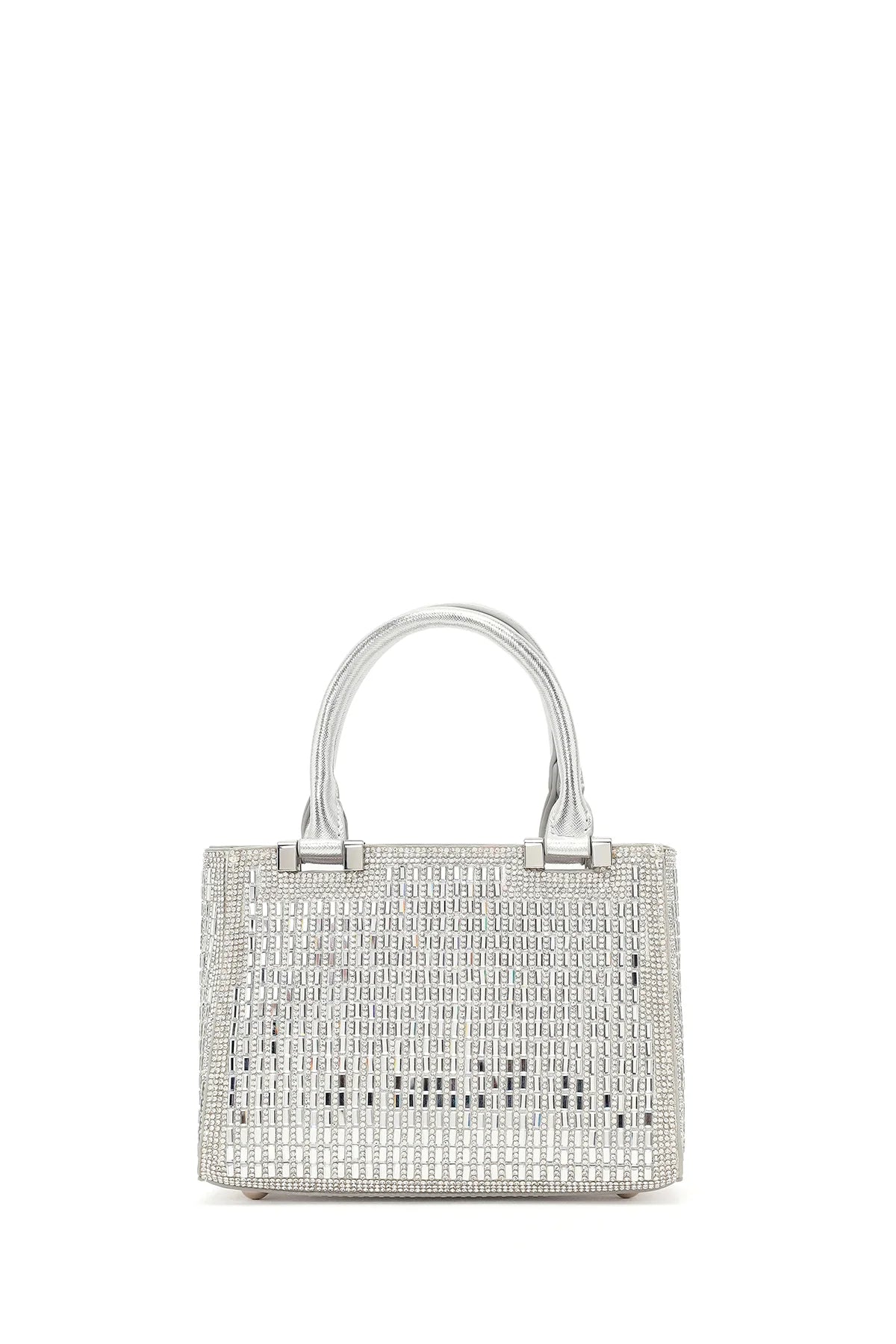 Kadın Gümüş Uzun Zincir Askılı Taşlı Mini Abiye Çanta