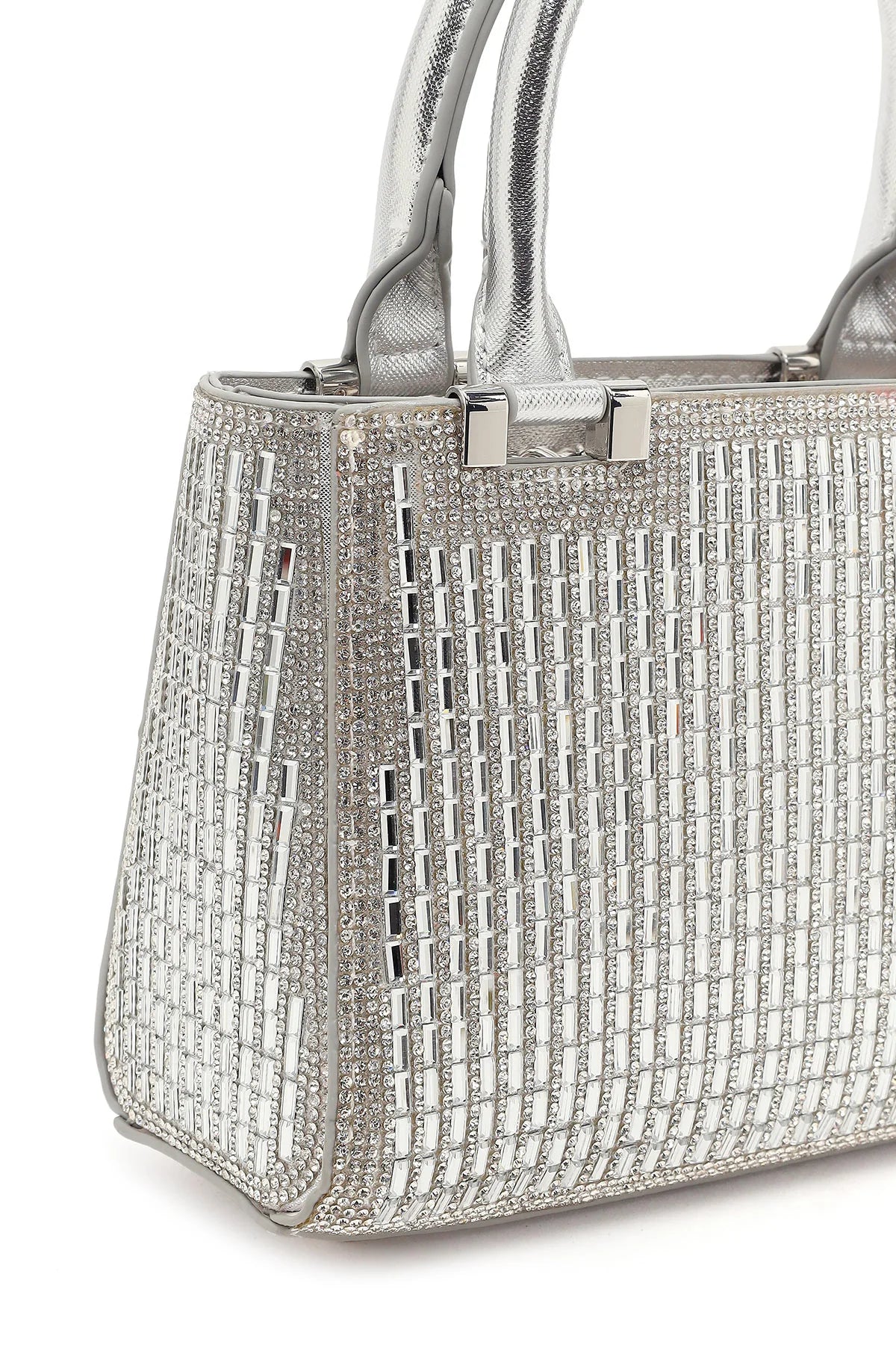 Kadın Gümüş Uzun Zincir Askılı Taşlı Mini Abiye Çanta