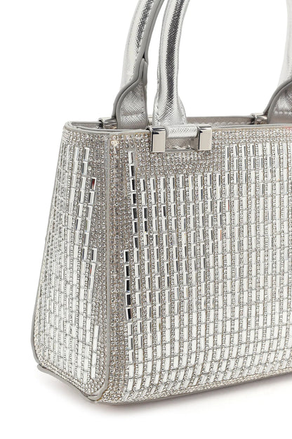 Kadın Gümüş Uzun Zincir Askılı Taşlı Mini Abiye Çanta