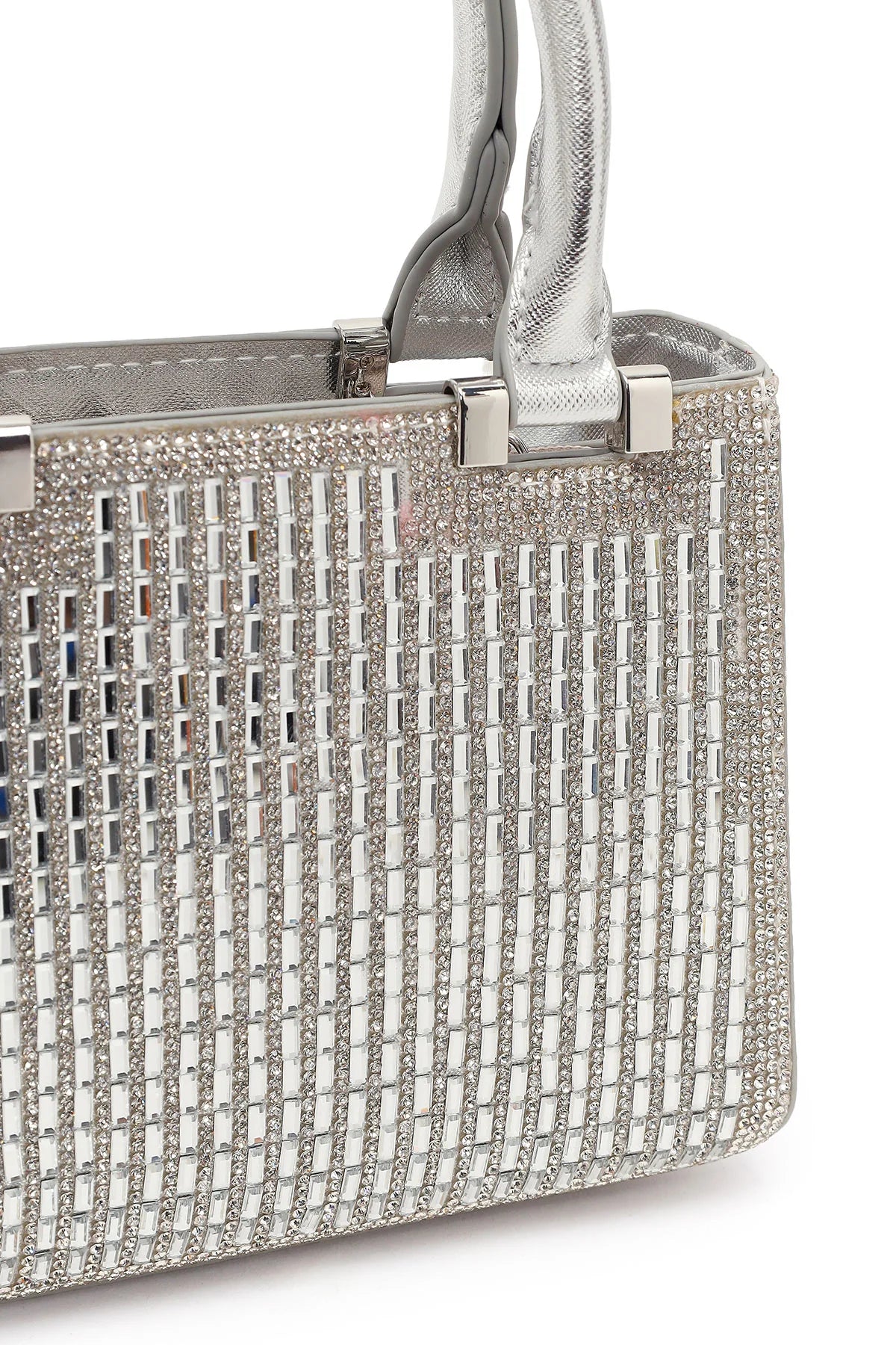 Kadın Gümüş Uzun Zincir Askılı Taşlı Mini Abiye Çanta