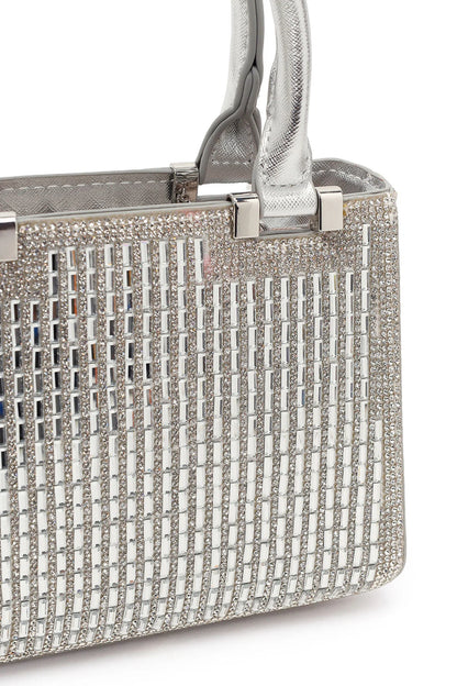 Kadın Gümüş Uzun Zincir Askılı Taşlı Mini Abiye Çanta