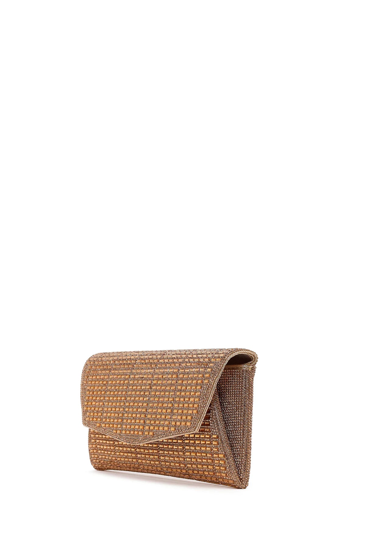 Kadın Altın Uzun Zincir Askılı Taşlı Mini Abiye Portföy Çanta