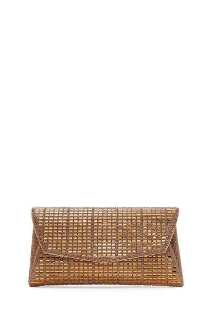 Kadın Altın Uzun Zincir Askılı Taşlı Mini Abiye Portföy Çanta