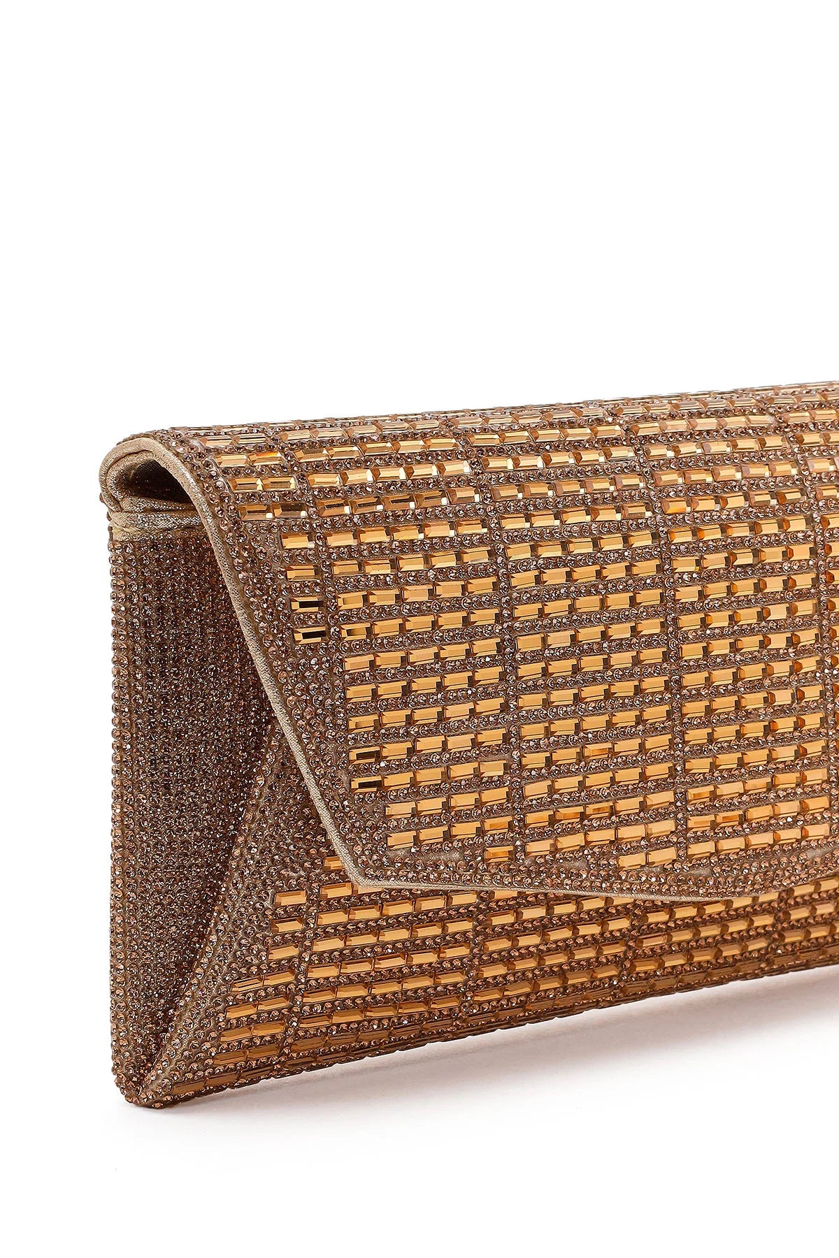 Kadın Altın Uzun Zincir Askılı Taşlı Mini Abiye Portföy Çanta