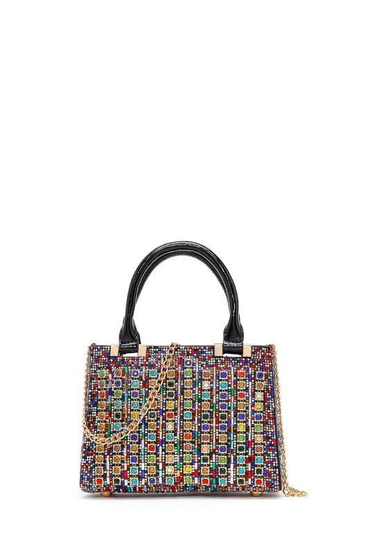 Kadın Çok Renkli Uzun Zincir Askılı Taşlı Mini Abiye Çanta