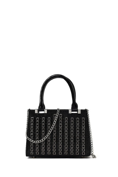 Kadın Siyah Uzun Zincir Askılı Taşlı Mini Abiye Çanta