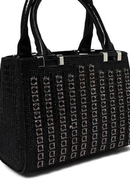 Kadın Siyah Uzun Zincir Askılı Taşlı Mini Abiye Çanta