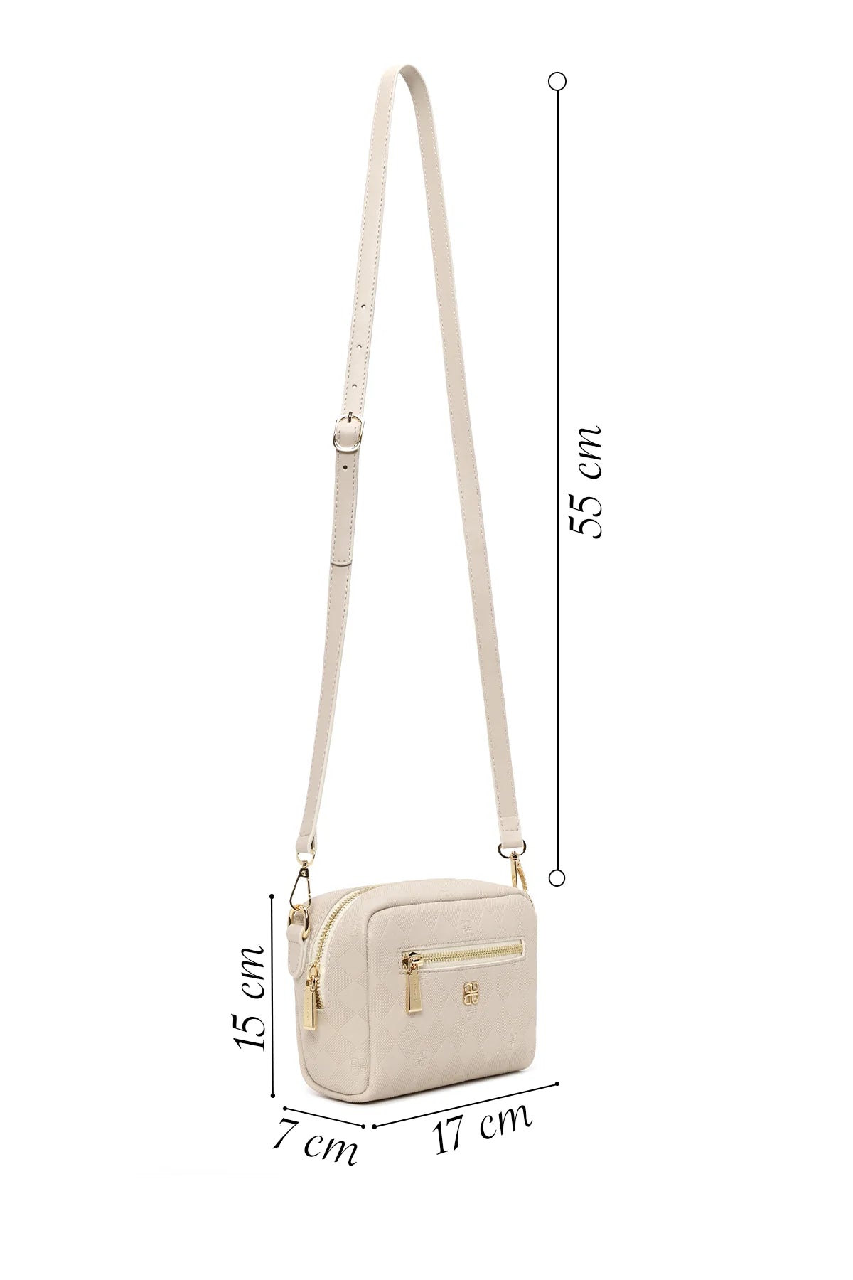 Kadın Krem Uzun Askılı Baskılı Mini Çapraz Çanta
