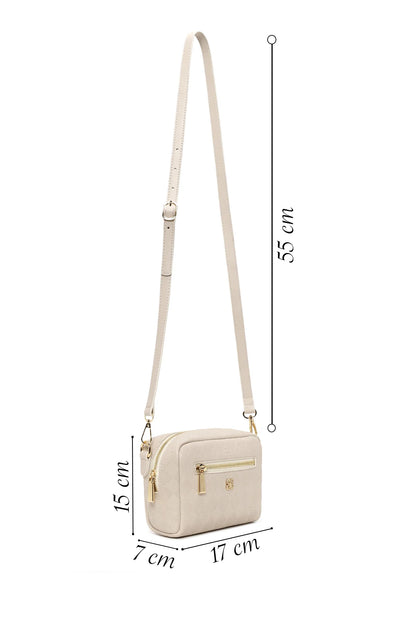 Kadın Krem Uzun Askılı Baskılı Mini Çapraz Çanta