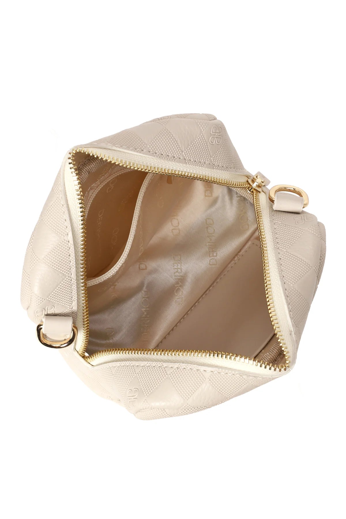 Kadın Krem Uzun Askılı Baskılı Mini Çapraz Çanta