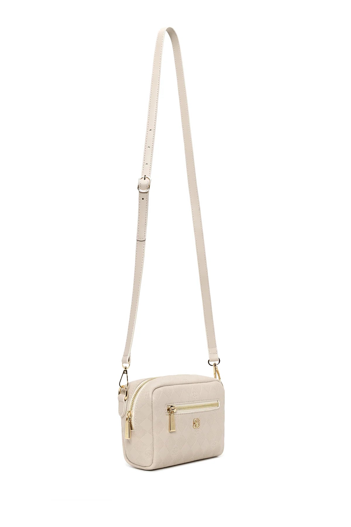 Kadın Krem Uzun Askılı Baskılı Mini Çapraz Çanta