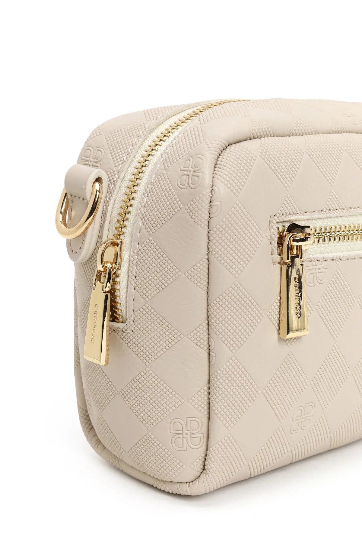 Kadın Krem Uzun Askılı Baskılı Mini Çapraz Çanta