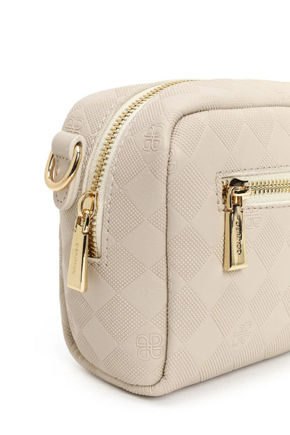 Kadın Krem Uzun Askılı Baskılı Mini Çapraz Çanta