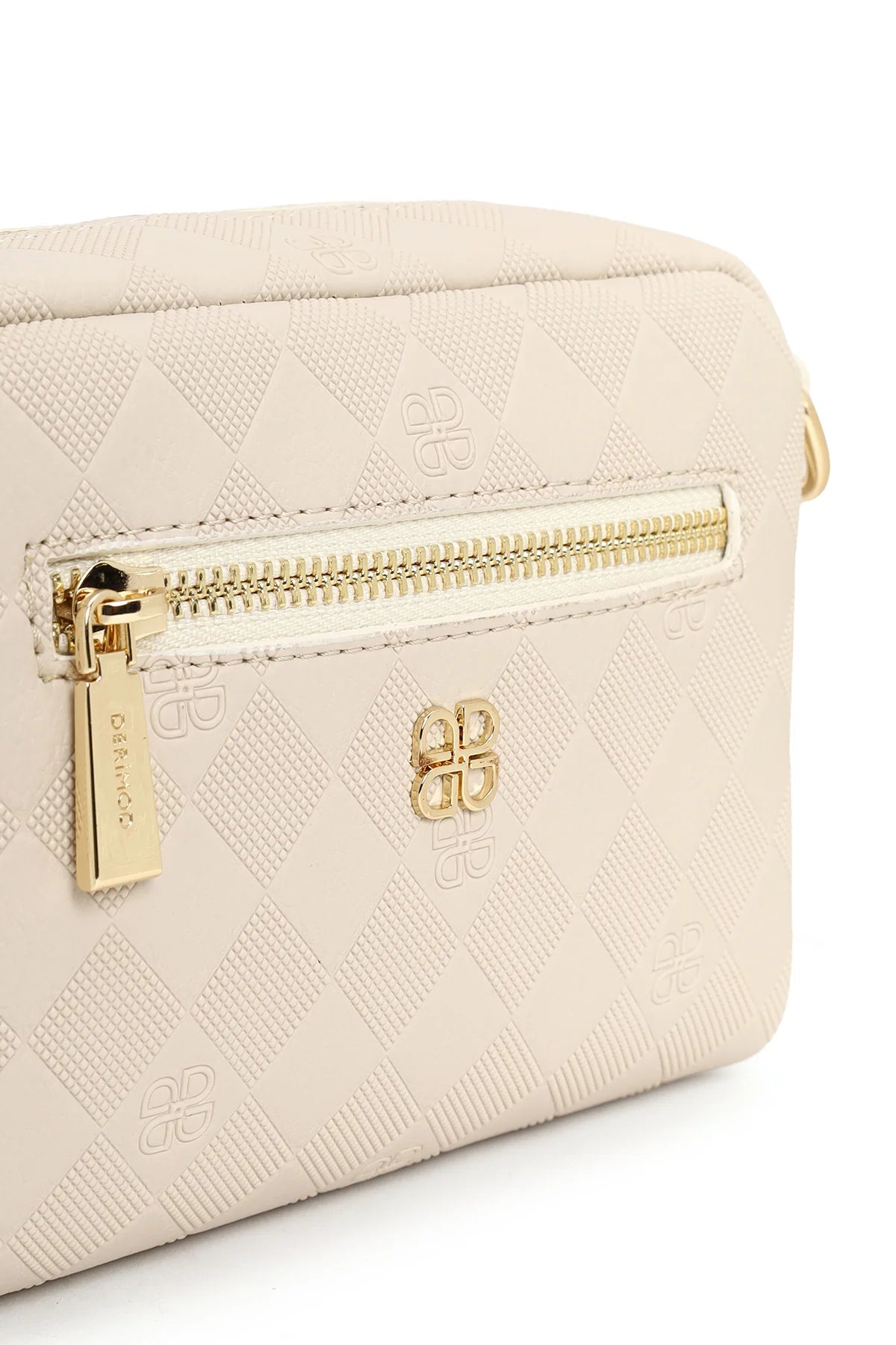 Kadın Krem Uzun Askılı Baskılı Mini Çapraz Çanta