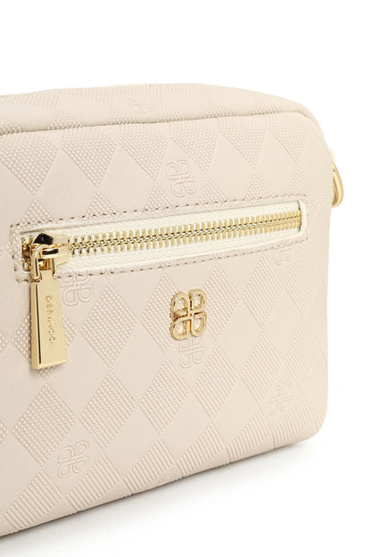 Kadın Krem Uzun Askılı Baskılı Mini Çapraz Çanta