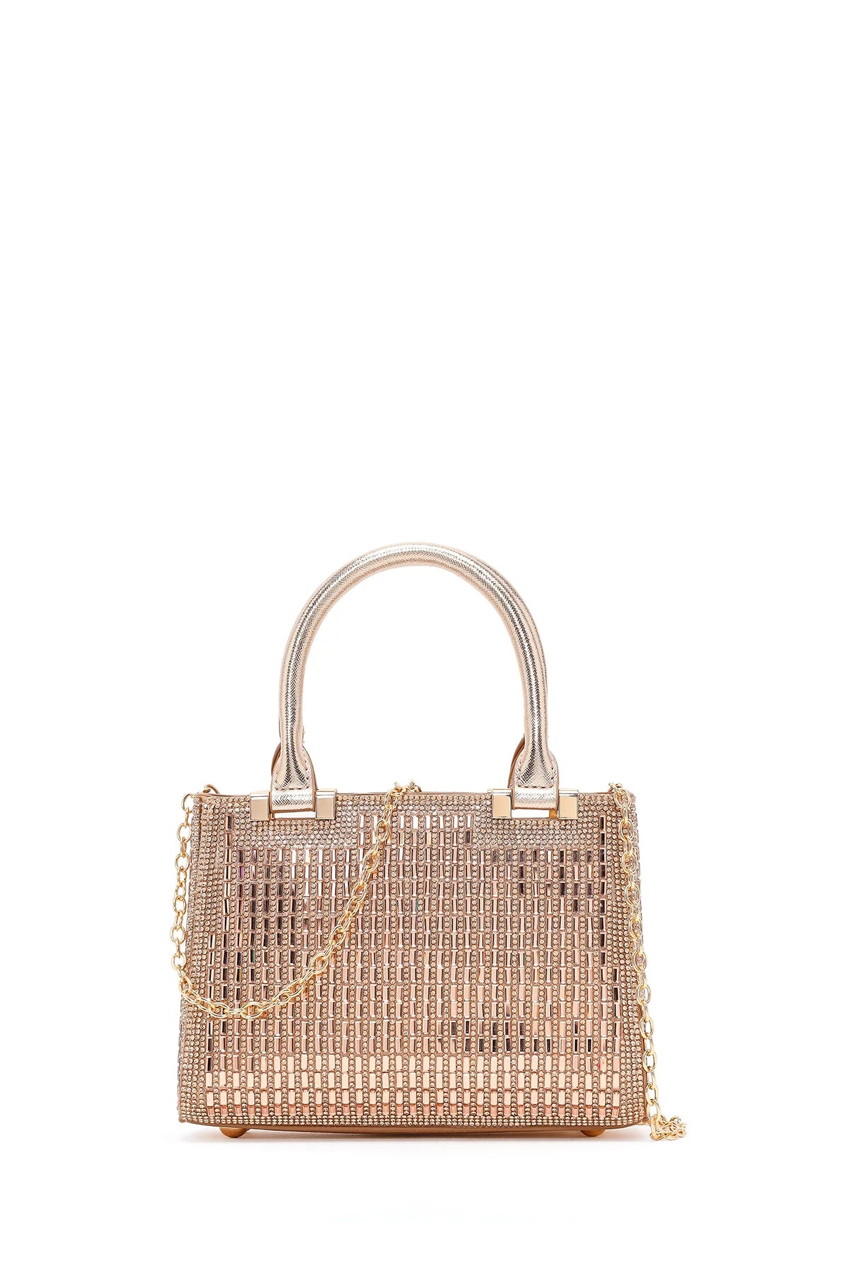 Kadın Bej Uzun Zincir Askılı Taşlı Mini Abiye Çanta