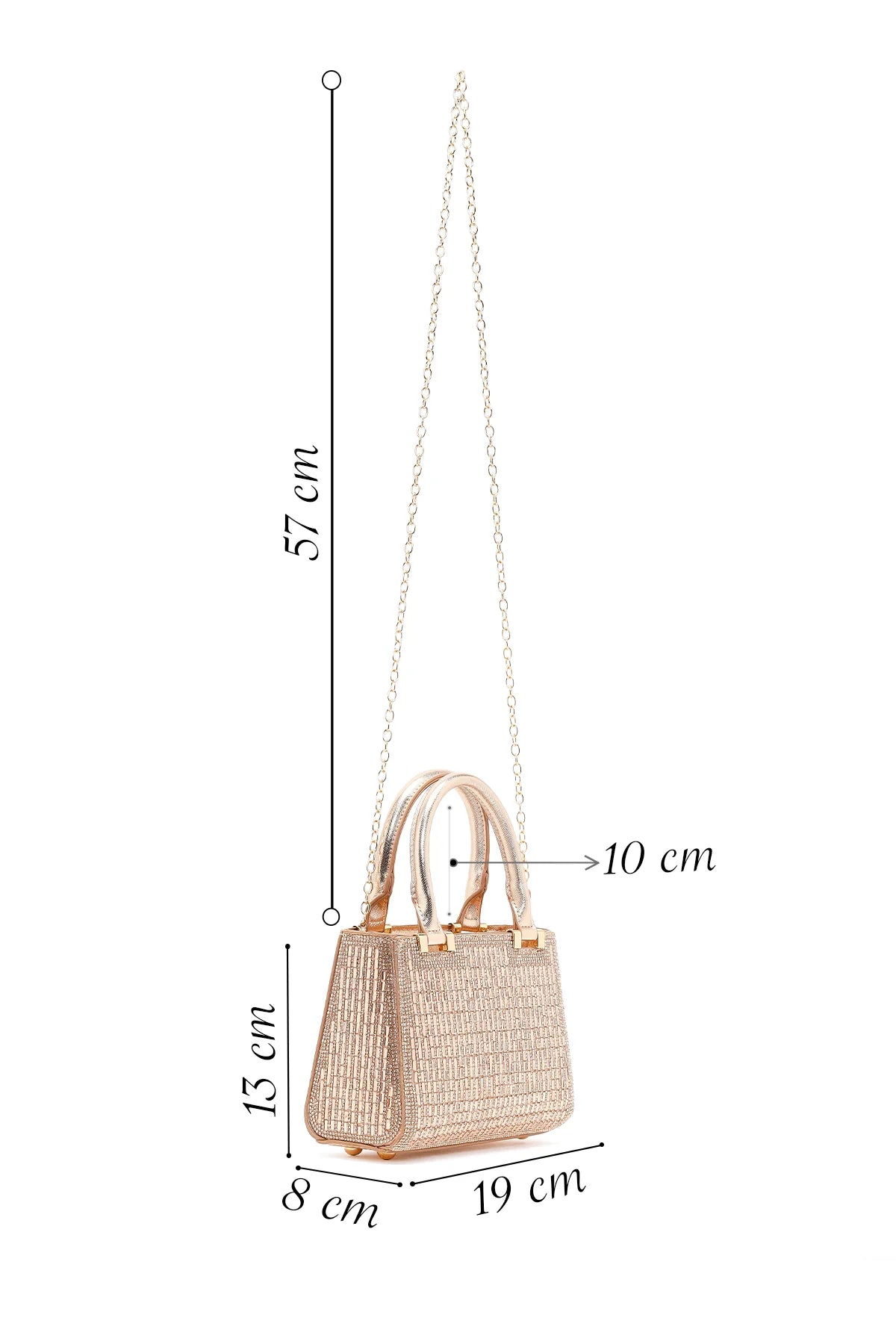 Kadın Bej Uzun Zincir Askılı Taşlı Mini Abiye Çanta
