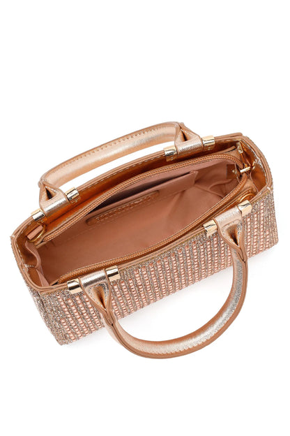 Kadın Bej Uzun Zincir Askılı Taşlı Mini Abiye Çanta