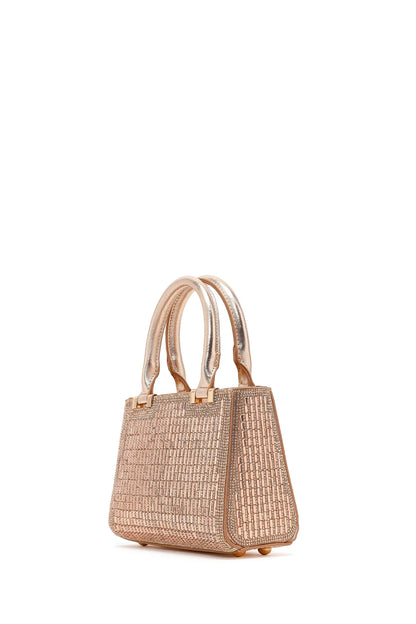 Kadın Bej Uzun Zincir Askılı Taşlı Mini Abiye Çanta