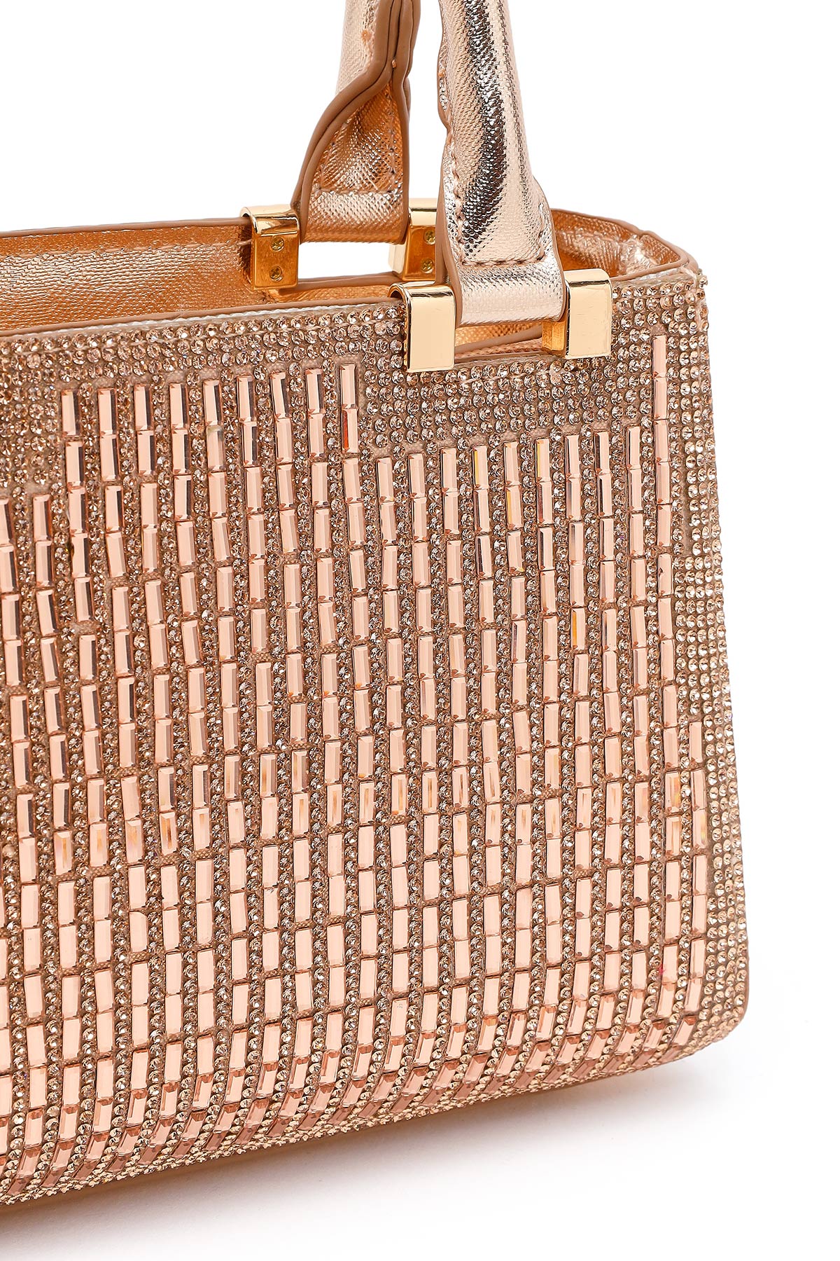 Kadın Bej Uzun Zincir Askılı Taşlı Mini Abiye Çanta