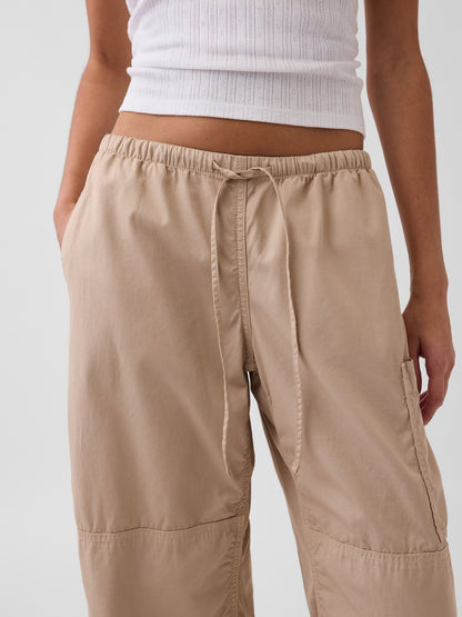 Bej Mid Rise Twill Easy Barrel Utility Pantolon