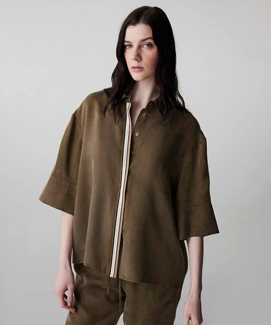 Haki Kontrast Biyeli Hotfix Baskılı Gömlek Is1260025153022 | Ipekyol