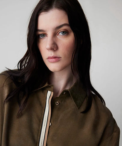 Haki Kontrast Biyeli Hotfix Baskılı Gömlek Is1260025153022 | Ipekyol