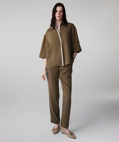 Haki Kontrast Biyeli Hotfix Baskılı Gömlek Is1260025153022 | Ipekyol