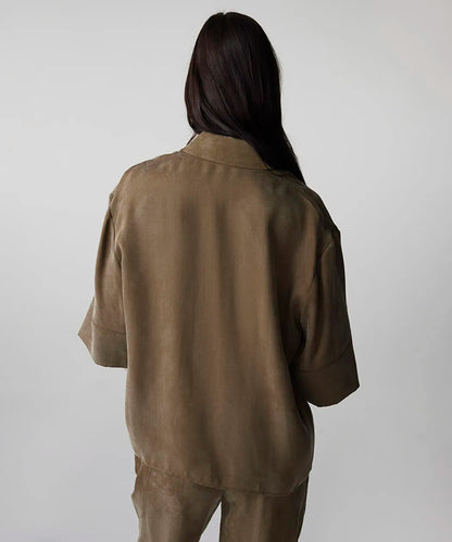 Haki Kontrast Biyeli Hotfix Baskılı Gömlek Is1260025153022 | Ipekyol