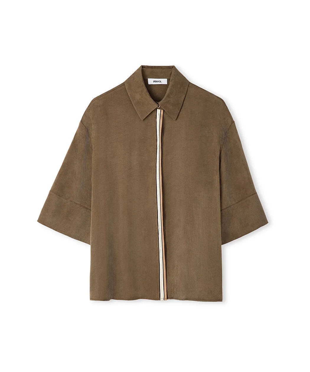 Haki Kontrast Biyeli Hotfix Baskılı Gömlek Is1260025153022 | Ipekyol