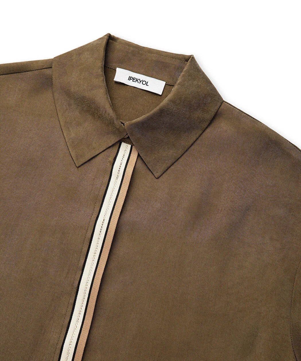 Haki Kontrast Biyeli Hotfix Baskılı Gömlek Is1260025153022 | Ipekyol