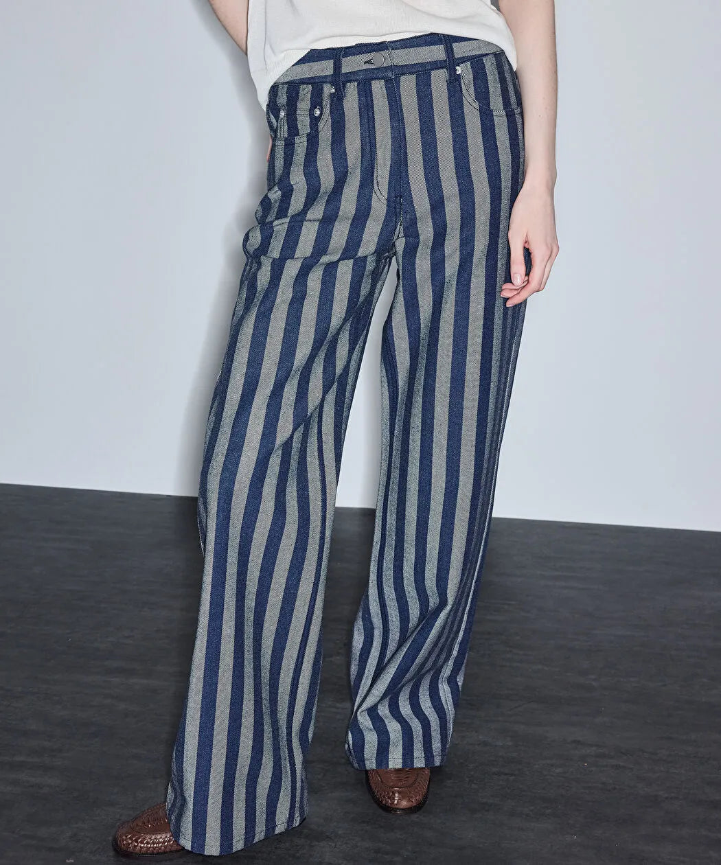 Mavi Çizgili Denim Pantolon Is1260018002629 | Ipekyol