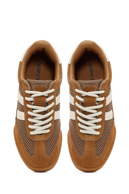 Kadın Kahverengi Bağcıklı Deri Sneaker