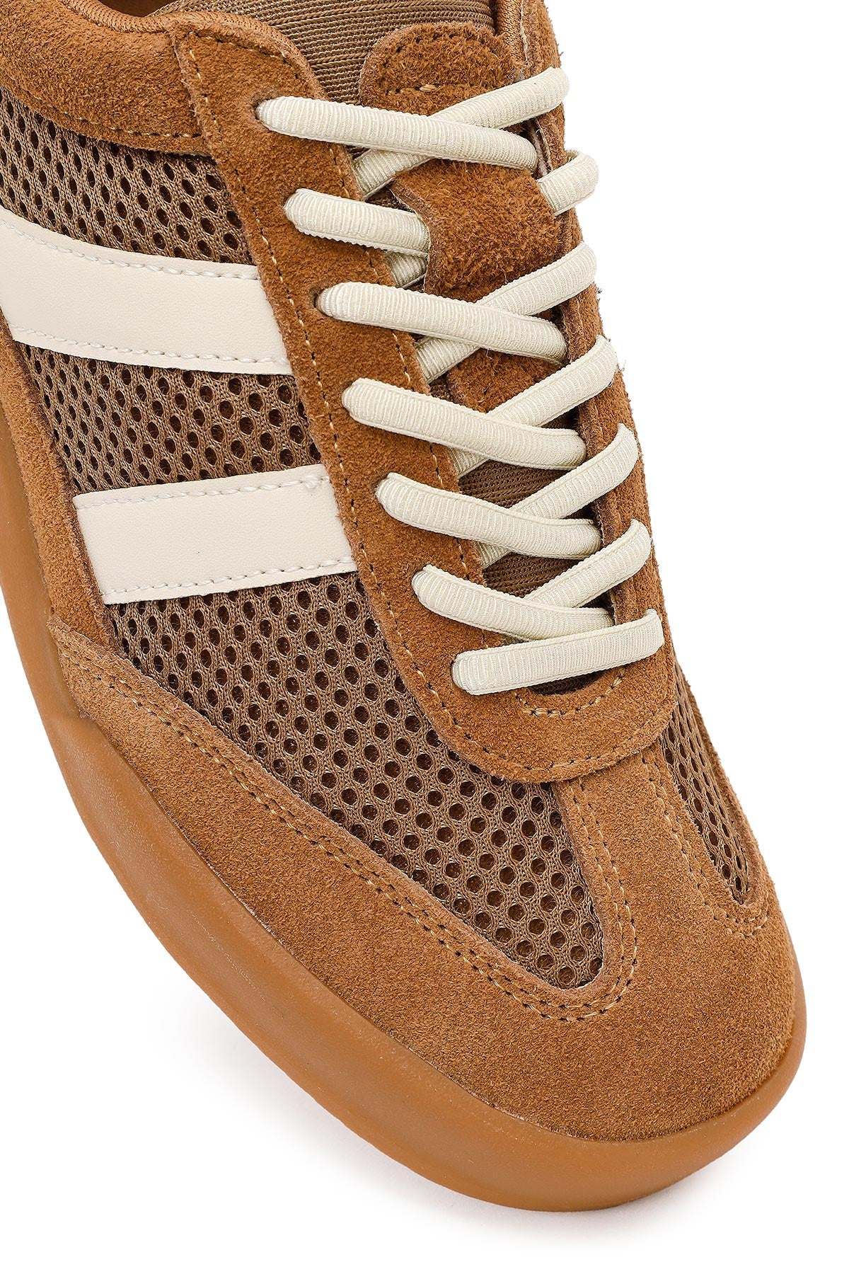 Kadın Kahverengi Bağcıklı Deri Sneaker
