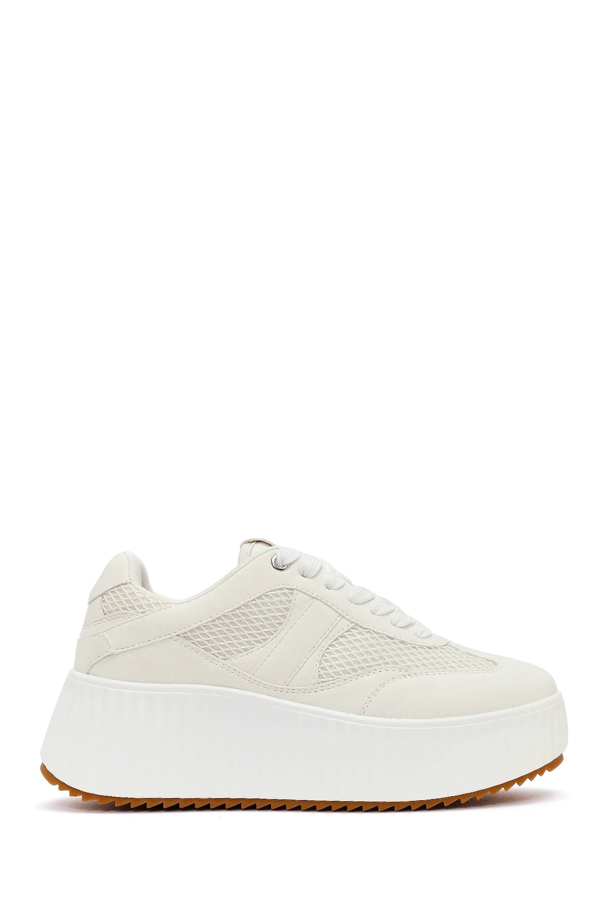 Kadın Beyaz Bağcıklı Kalın Tabanlı Sneaker