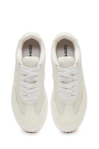 Kadın Beyaz Bağcıklı Kalın Tabanlı Sneaker