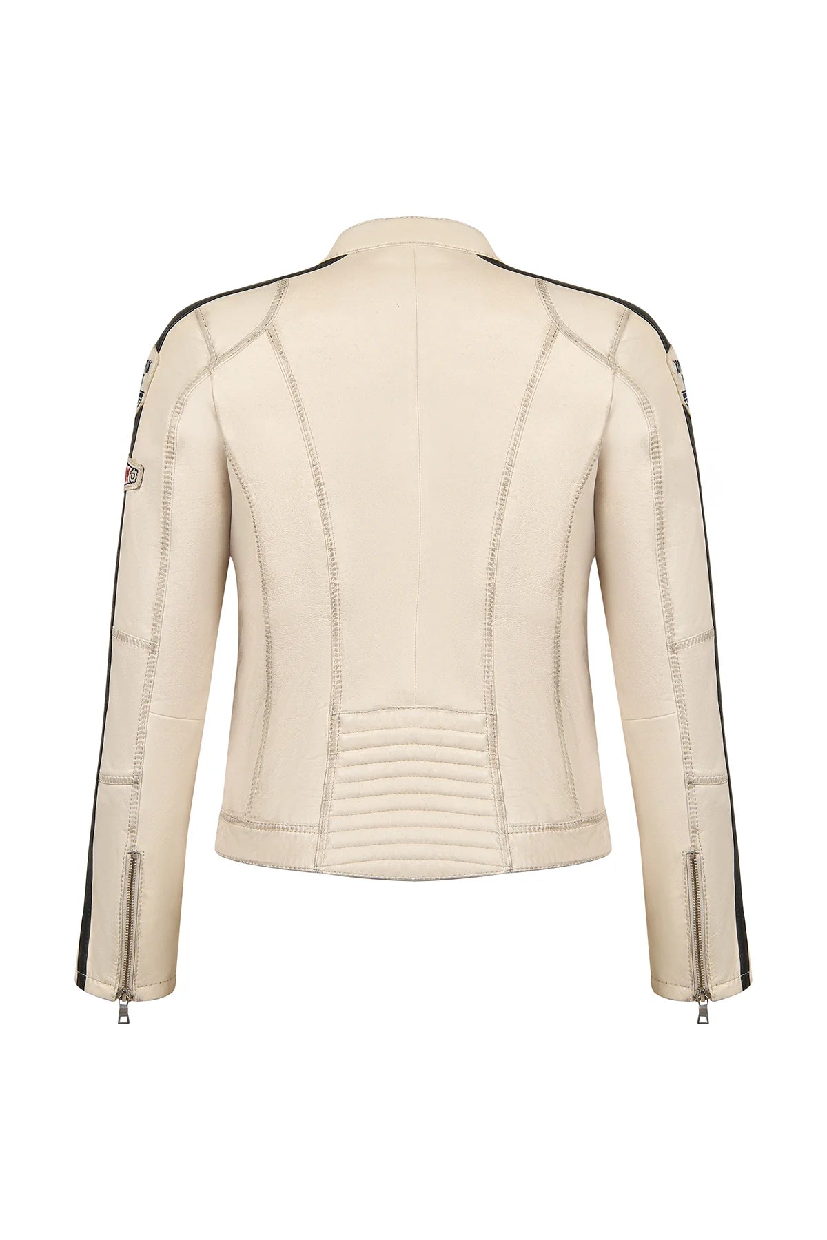 Ladyracer Kadın Beyaz Armalı Slim-fit Deri Ceket